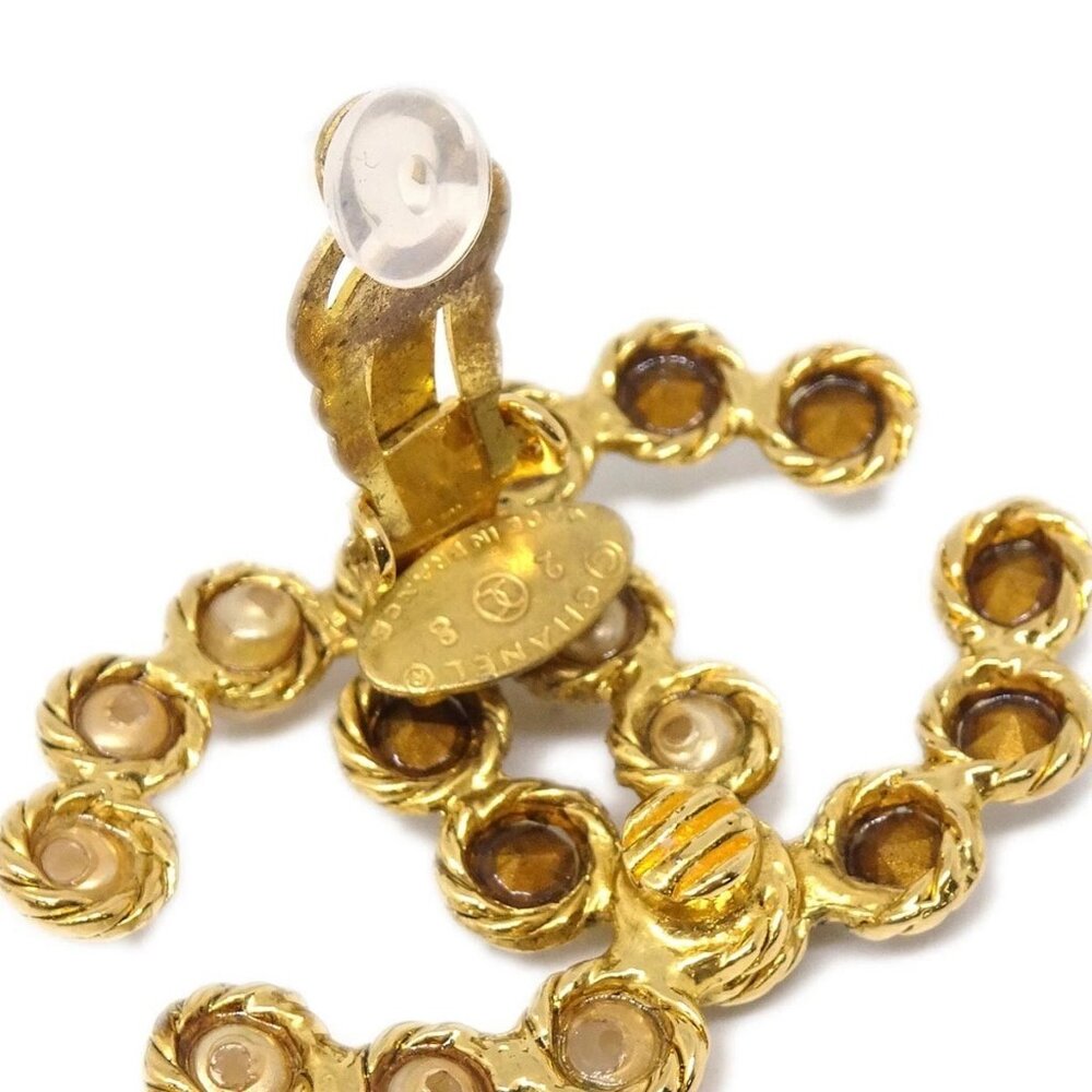 Chanel Gold CC Earrings Clip-On Rhinestone Artificial Pearl 28 194674 - Picture 4 of 8